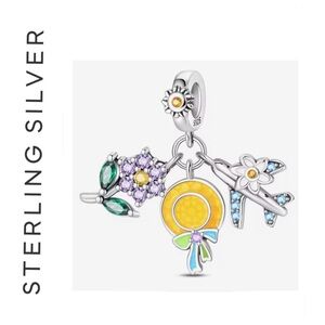 🌟 S925 Sterling Silver Hat, Plane Flower Dangle Charm